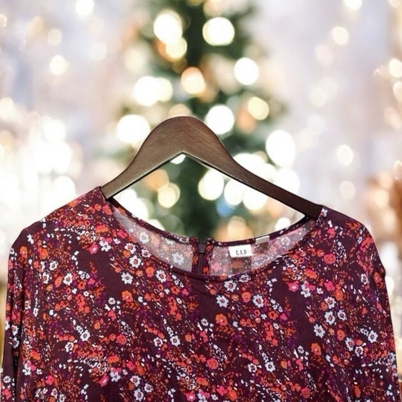🌟 XL Maroon dress GAP 
long sleeves midi Modest party ditsy floral flowers - Picture 4 of 16